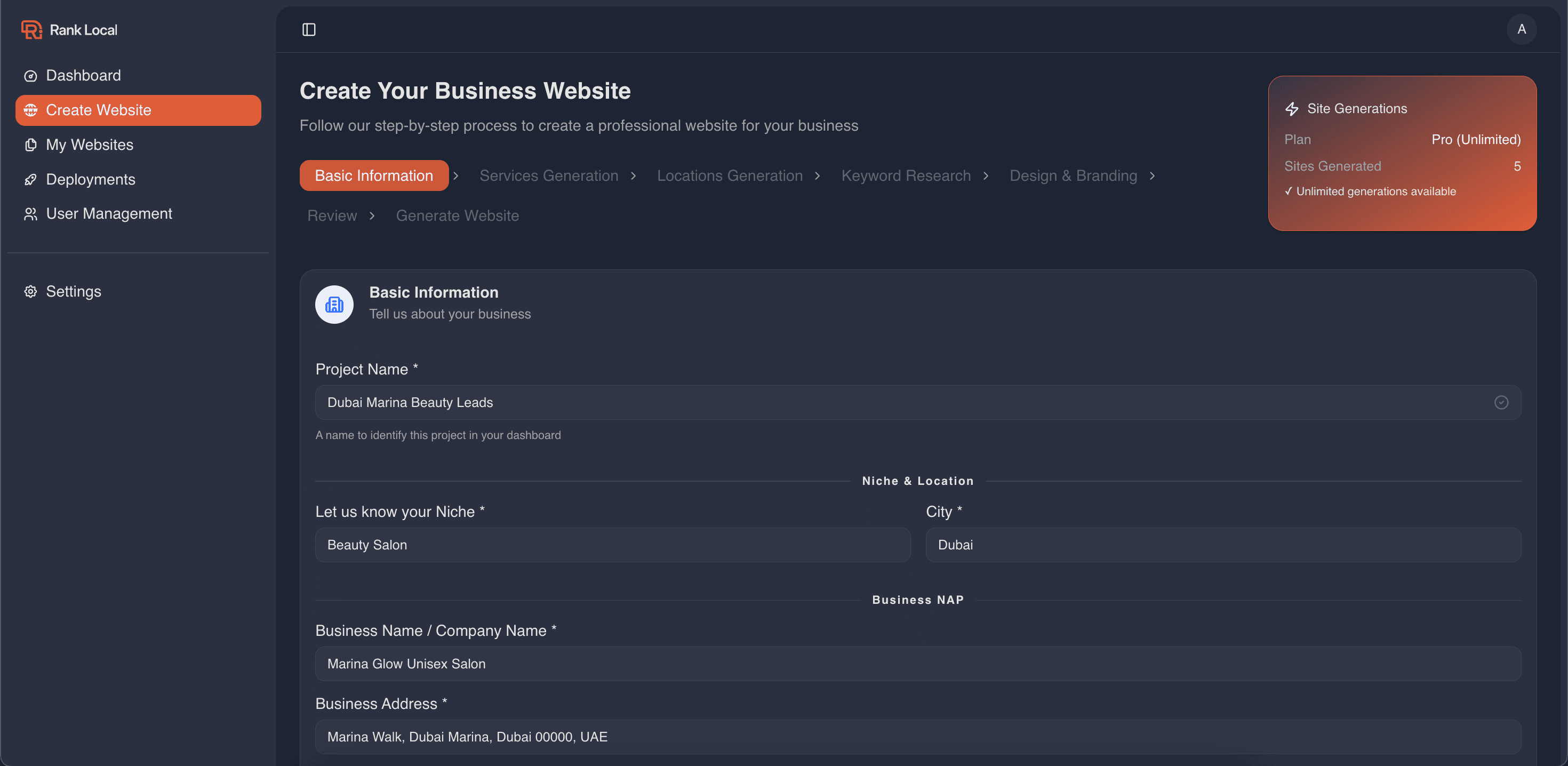 RankLocal dashboard preview